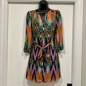 Collective Concepts Print Tie Waist Peasant Dress
